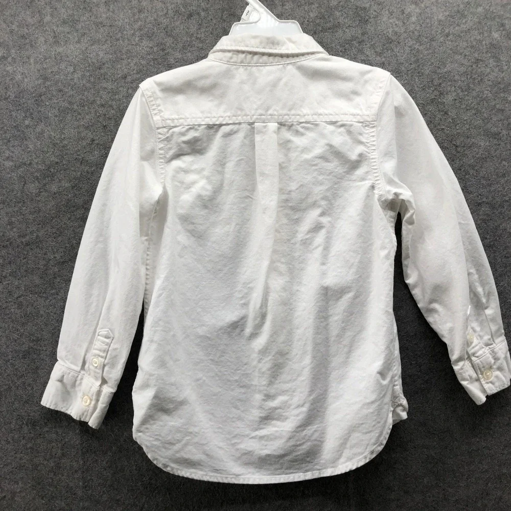 Gap Boys 5T White‎ Oxford Shirt Long Sleeve Organic Bear Embroidered Button